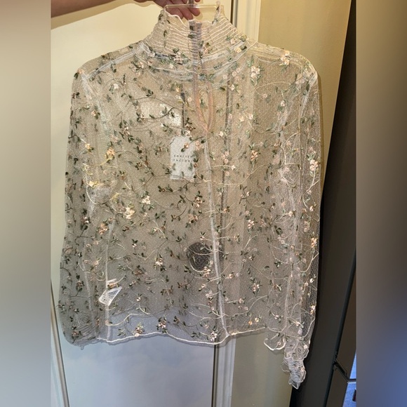 New Anthropologie English Factory Lace Sheer floral Pullover Top Shirt - Picture 3 of 12